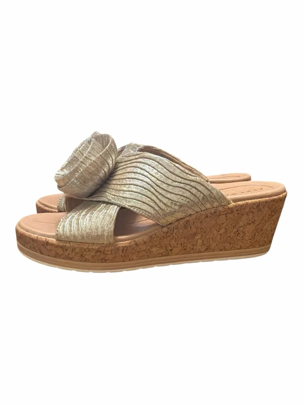 Alex Marie Gold Floral Cork Wedge Slide Sandals Women’s Size 8 NWOB Comfort